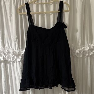 Black Sleeveless Ruffle-Hem Women's Top